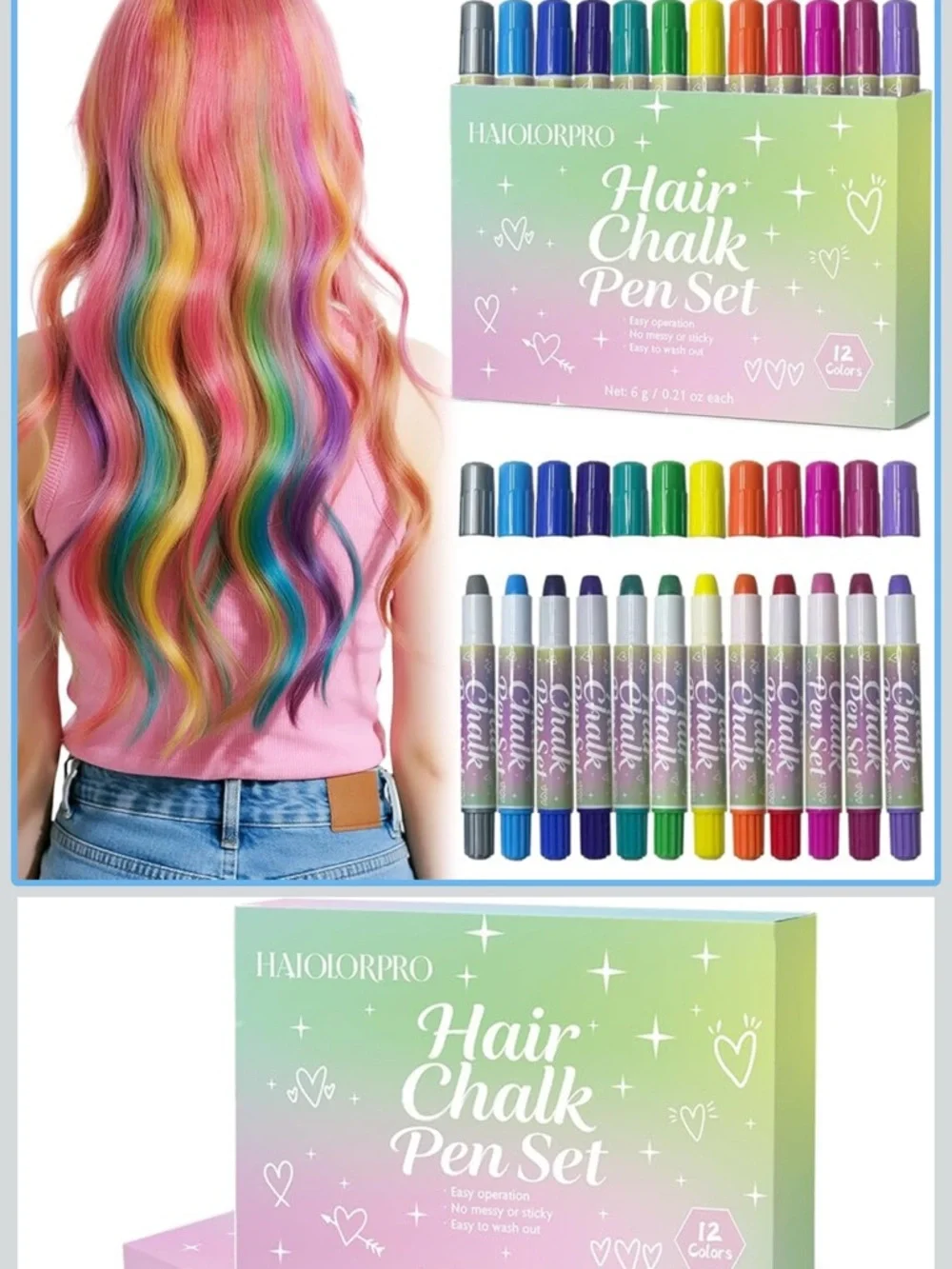 Hair Chalk 12 colors- Temporary Hair Color washable hair dye for kids women men